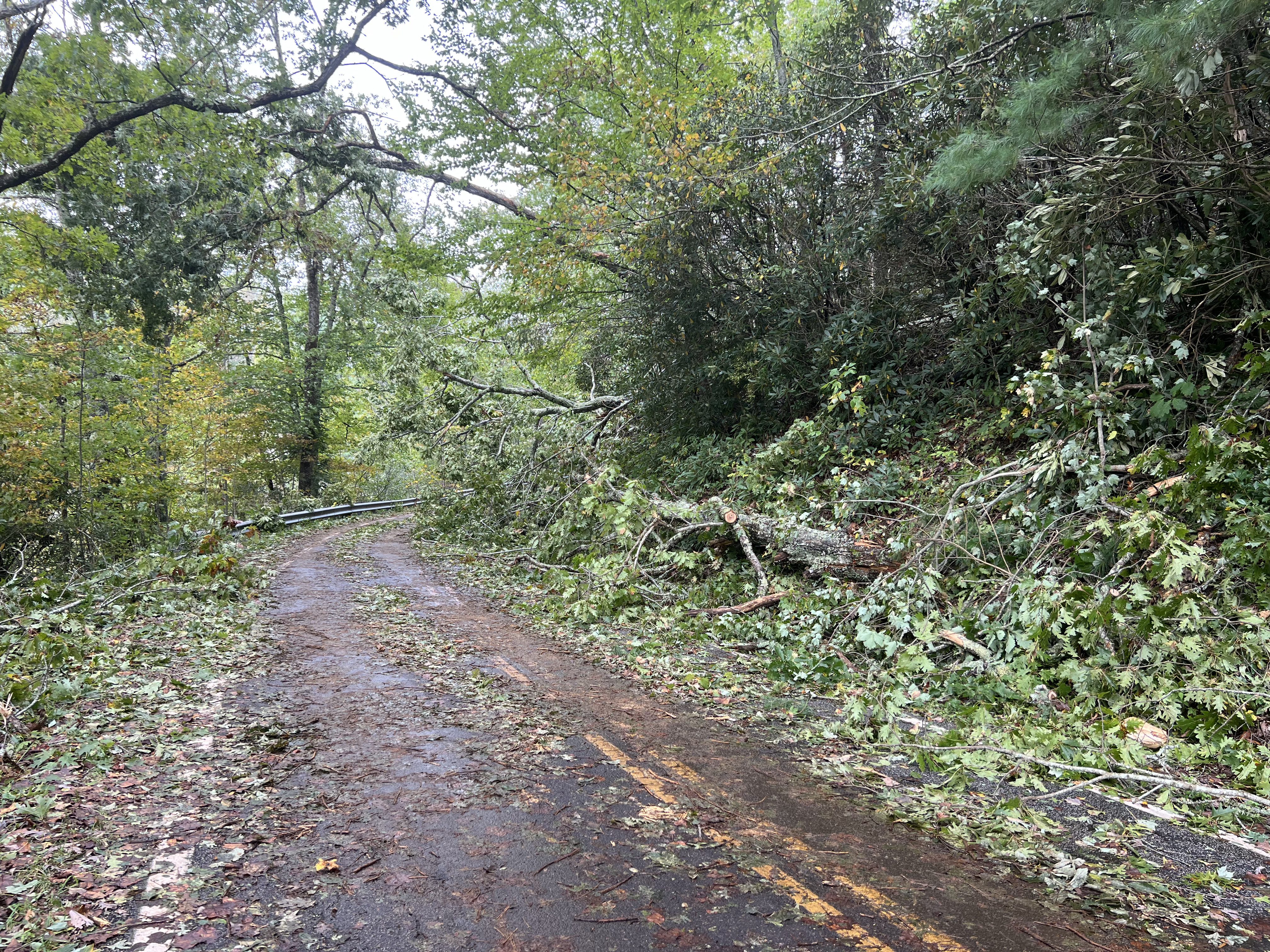 Storm damage throughout Little Switzerland, North Carolina following Hurricane Helene